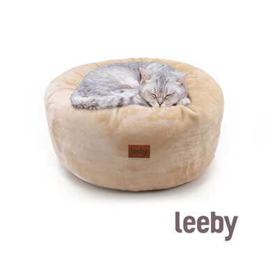 Leeby Cama Donut Premium Capa Amovível de Veludo branco para gatos